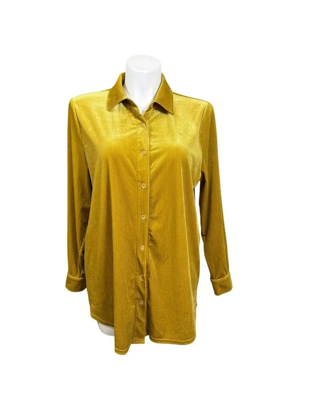 Soft Surroundings Women’s‎ Velvet Button Front Shirt XL Gold Long Sleeve
